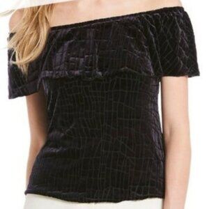 H Halston Womens Size XS/TP Black Velvet Off The Shoulder Textured Blouse NWT